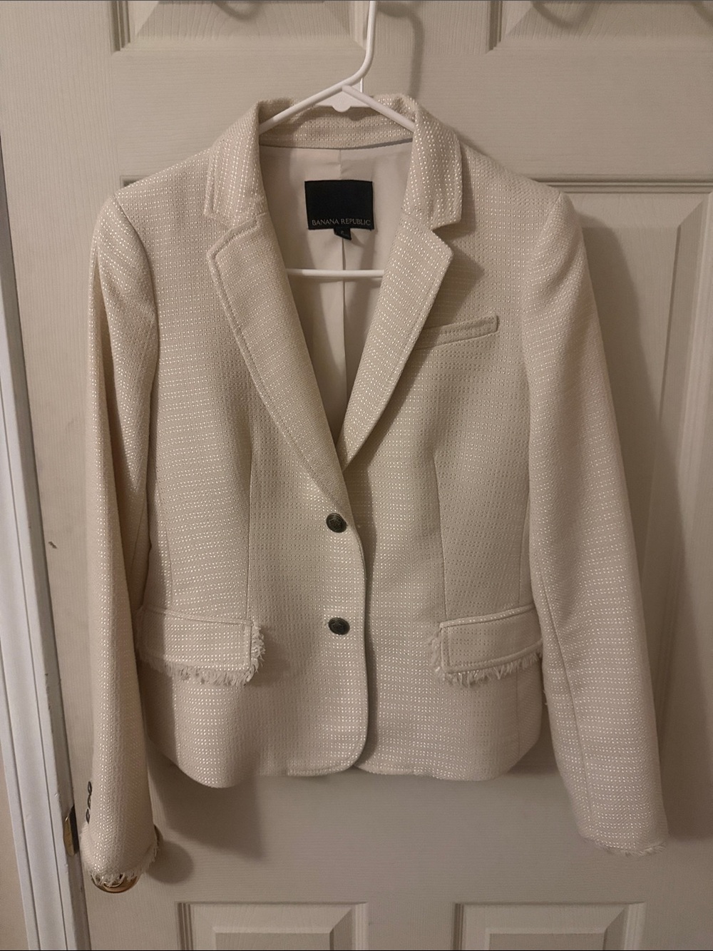 Banana Republic Ivory Fringe-Trim Textured Blazer